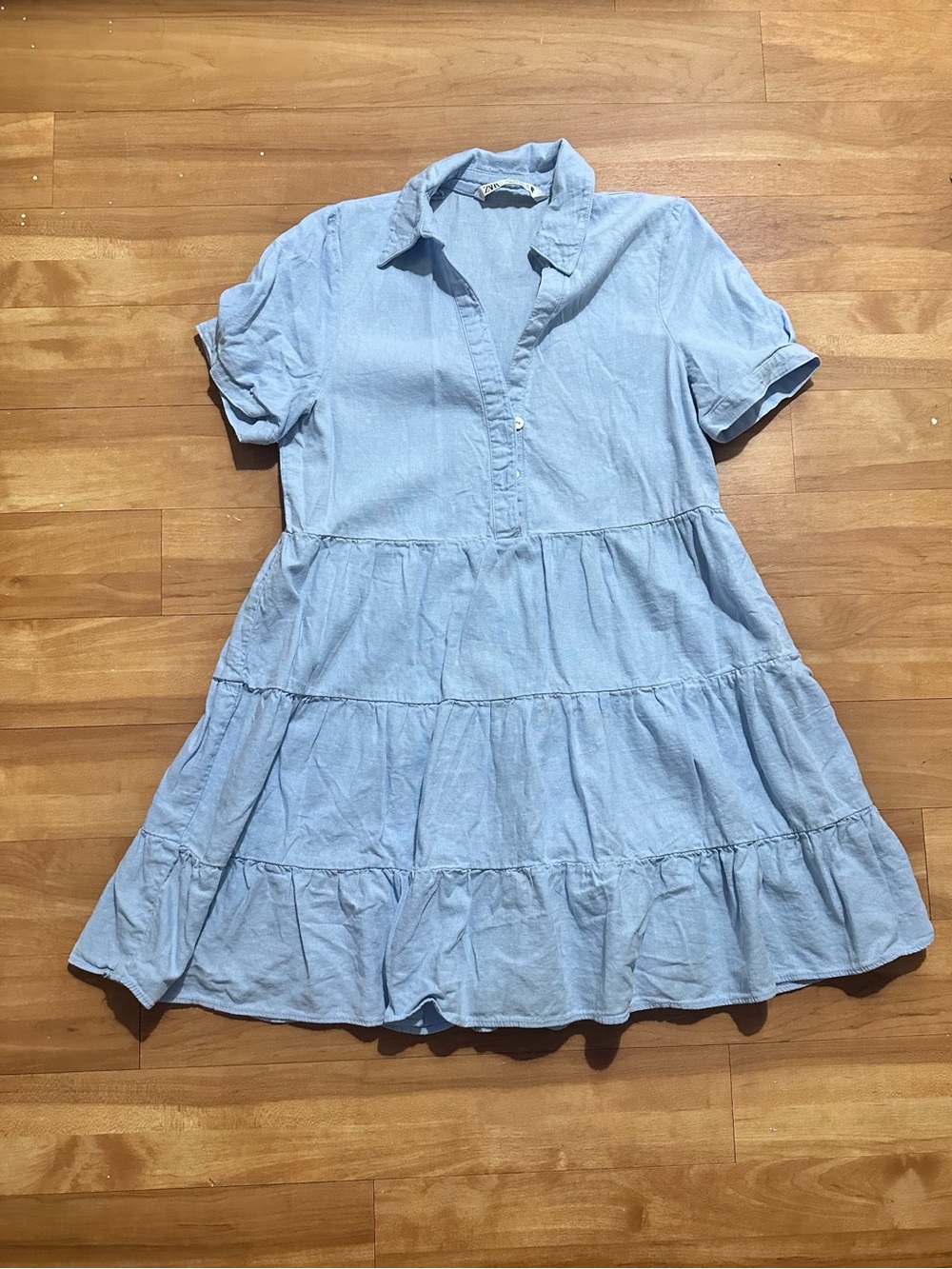 Light Blue Tiered Button-Front Women's Dress